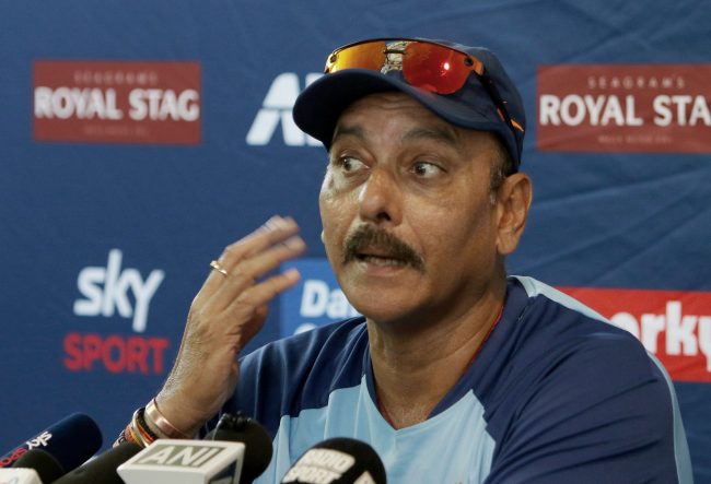 Indian cricket coach Ravi Shastri speaks during the press conference
