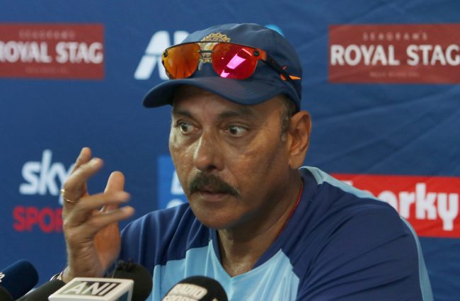 Indian cricket coach Ravi Shastri speaks during the press conference