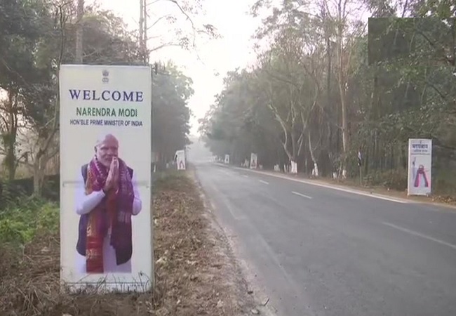 Posters welcoming Prime Minister Narendra Modi