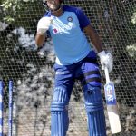 India's Mayank Agarwal gearing up in nets during a practice session