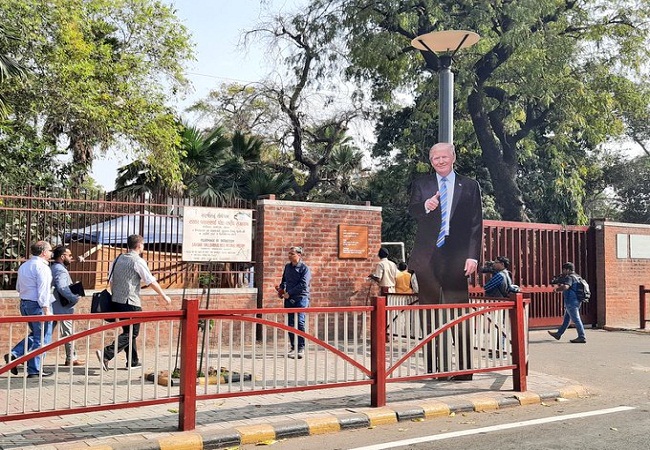 US President Donald Trump outside Sabarmati Ashram