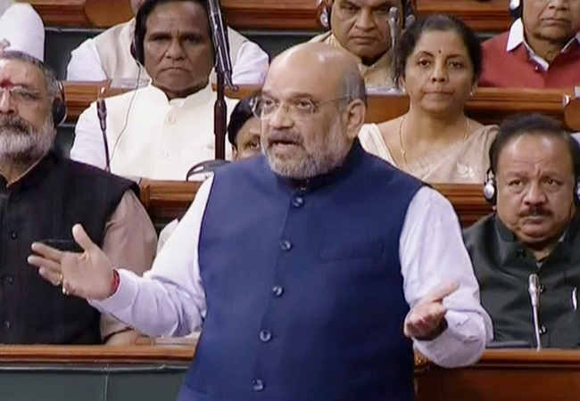 Union Home Minister Amit Shah speaks in Lok Sabha during the ongoing Budget Session