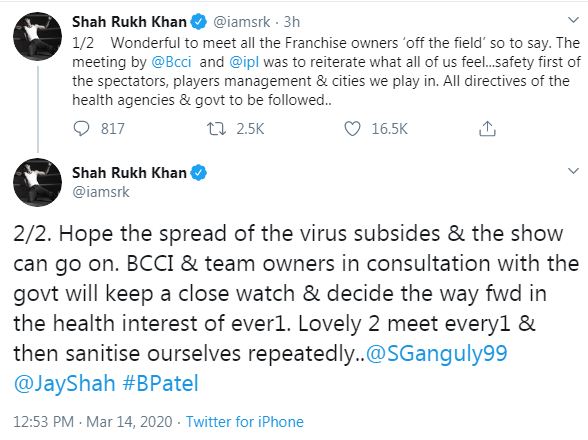 Shahrukh Tweet IPL