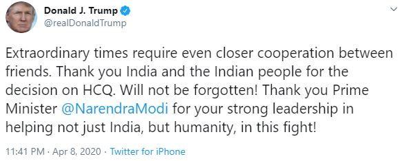 trump thank to india