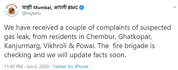 Mumbi BMC Tweet Gas Leak