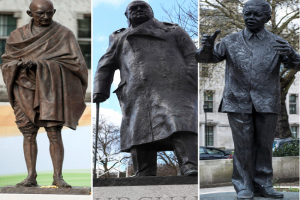 लंदन : प्रदर्शन होने से पहले गांधी, मंडेला, चर्चिल की प्रतिमाओं को ढका, मूर्ति हटाने के लिए 5000 से ज्यादा हस्ताक्षर