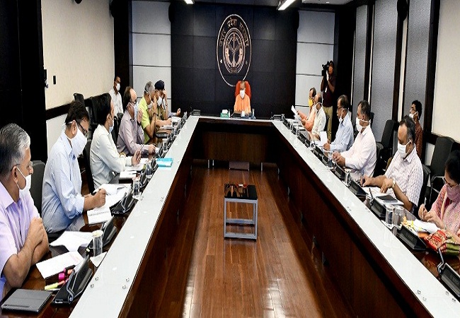 Yogi Adityanath with UP officials