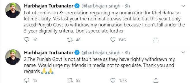 harbhajan Tweet