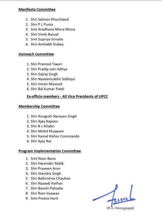 UP Congress List