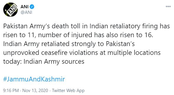 ANI Tweet INdian Army