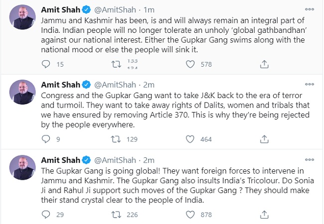 Amit Shah Tweet on gupkar gang