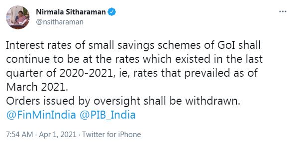 Nirmla Sitaraman Tweet interest Rate