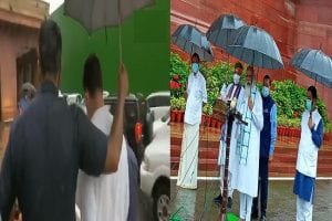 मानसून सत्र की शुरुआत में बारिश के बीच पीएम मोदी ने खुद पकड़ा छाता तो लोगों ने बताया सेवक और राजकुमार में अंतर