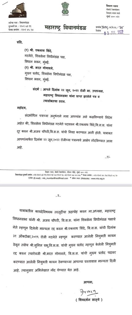 mh speaker decision in favor of eknath shinde