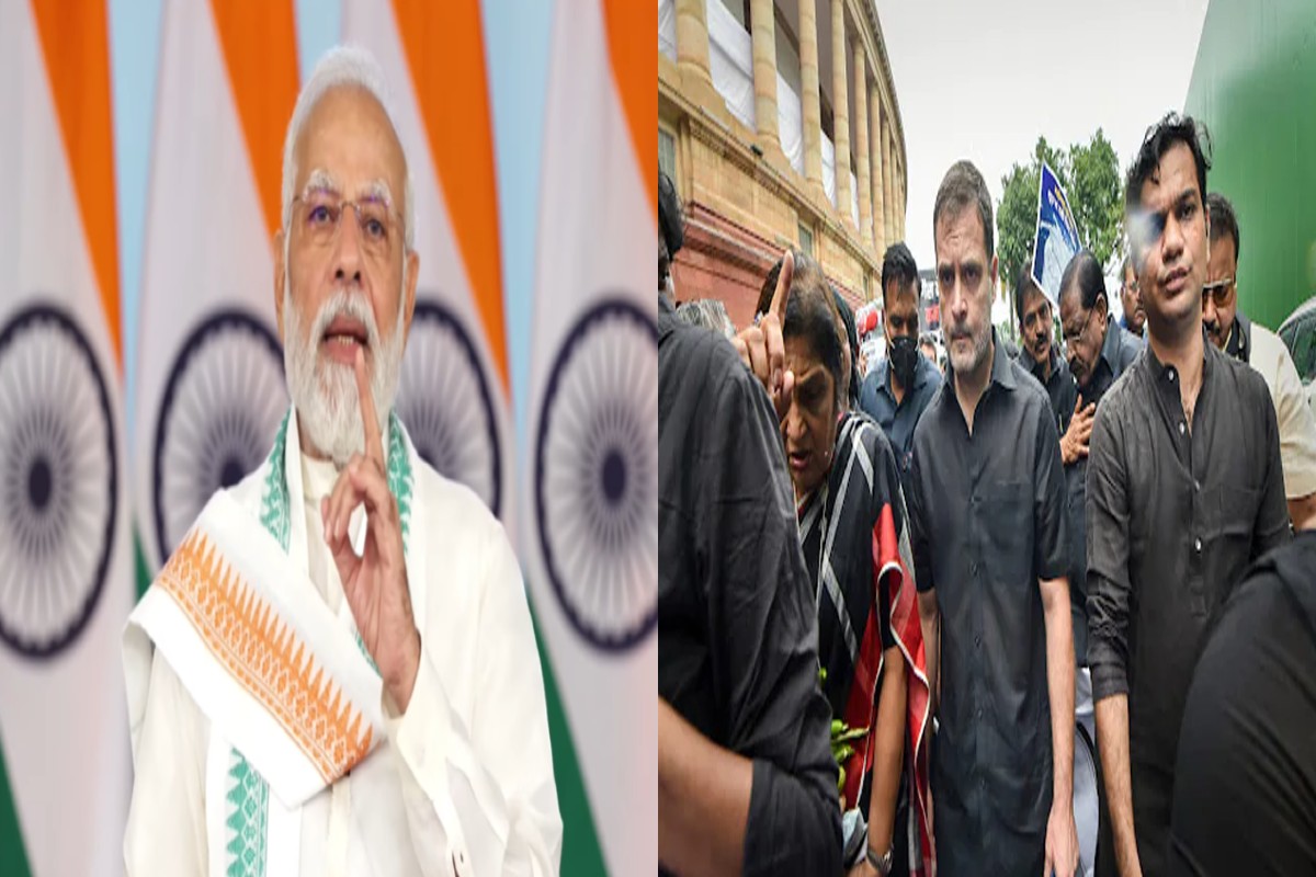 PM Modi: काले कपड़े पहनकर प्रदर्शन करने वाले कांग्रेस नेताओं पर बरसे PM मोदी, लगाई जमकर क्लास