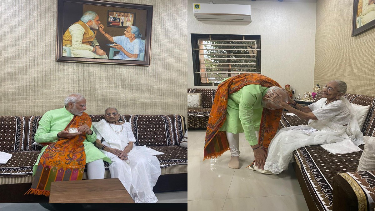 Gujarat Elections: दूसरे दौर की वोटिंग से पहले PM मोदी ने लिया मां का आशीर्वाद, सामने आई पहली तस्वीरें