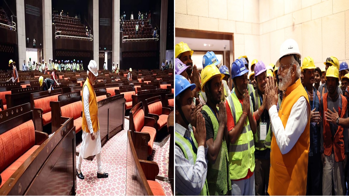 New Parliament Building: नए संसद भवन की पहली झलक, पीएम मोदी ने लिया निर्माण कार्यों का लिया जायजा, श्रमवीरों से भी की मुलाकात