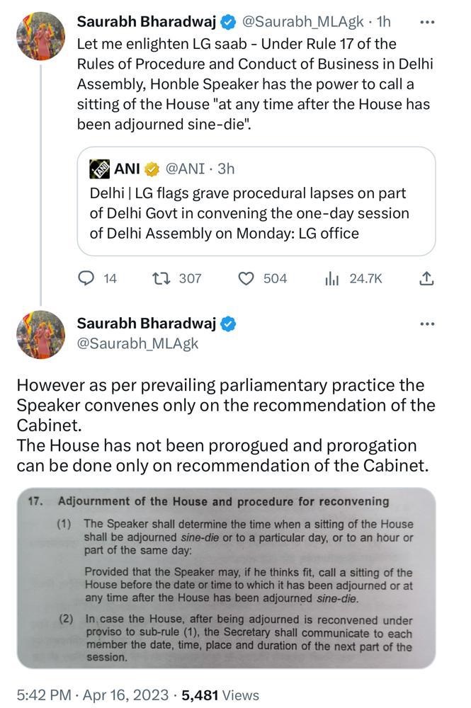 kejriwal govt vs lg on assembly session