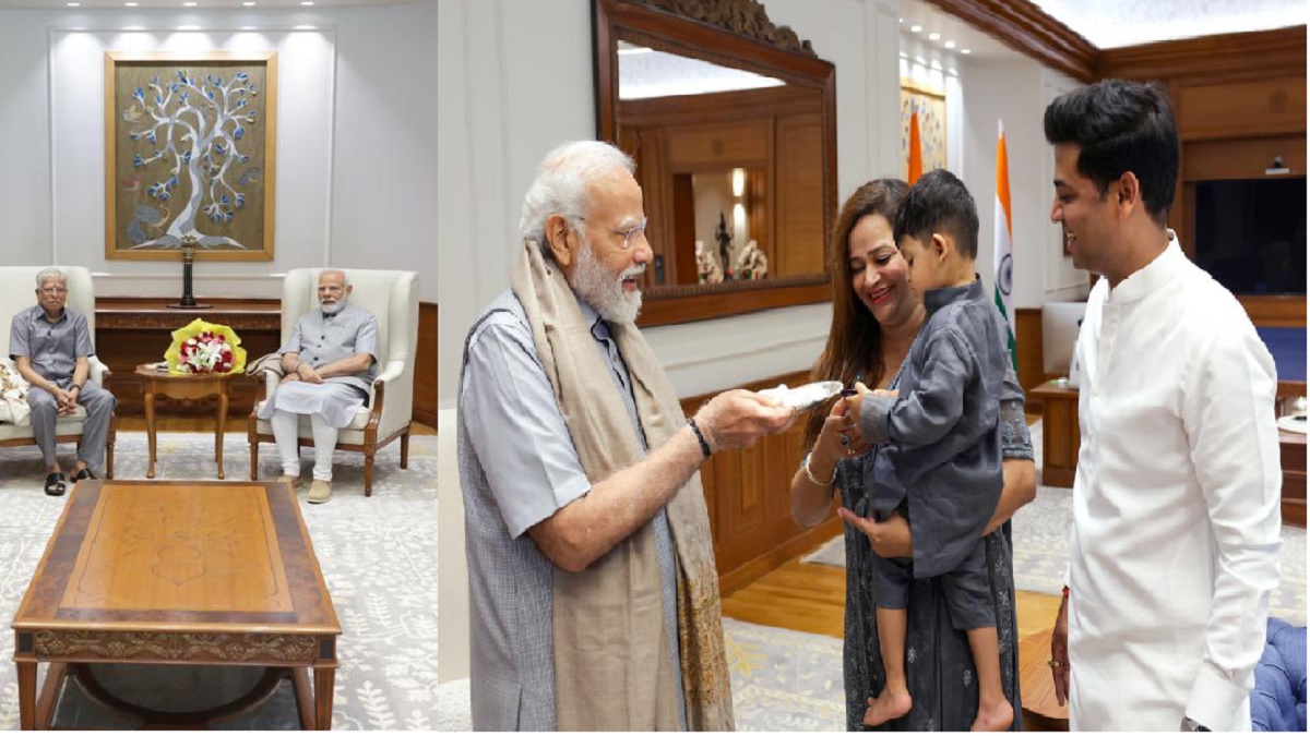 Delhi: CM एकनाथ शिंदे के परिवार ने PM मोदी से की मुलाकात, शिंदे के पोते को दुलार करते दिखे प्रधानमंत्री