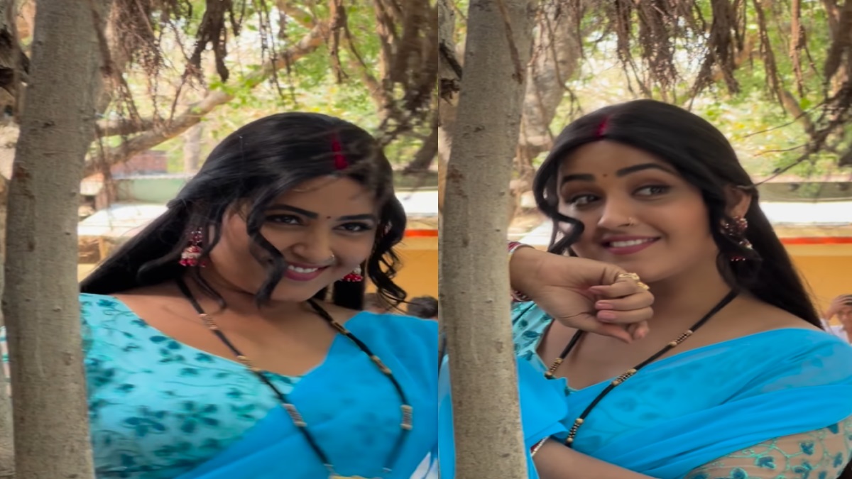 Kajal Raghwani: मतवाली चाल से काजल राघवानी ने सबको बनाया गुलाम, ब्लू साड़ी में दिखाए लटके-झटके