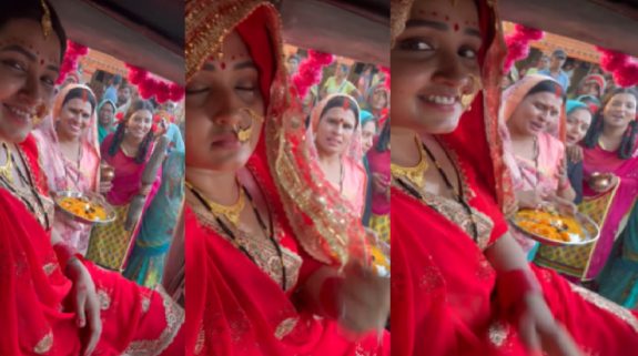 सोलह श्रृंगार कर लाल जोड़े में दुल्हन बनी काजल राघवानी, एक्ट्रेस की हो रही है विदाई, देखें वीडियो