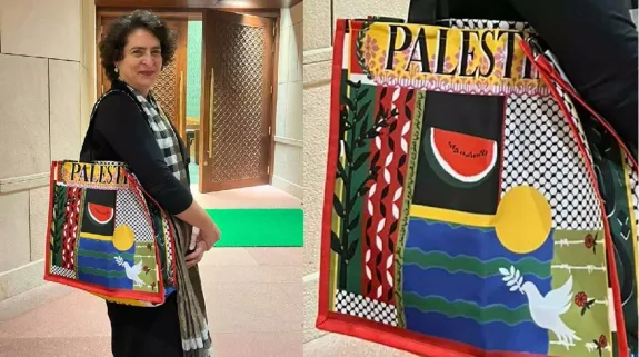 Priyanka Gandhi Vadra Reached Parliament With A Bag Written ‘Palestine’ : ‘फिलिस्तीन’ लिखे बैग को लेकर संसद पहुंचीं प्रियंका गांधी वाड्रा, आखिर देना चाहती हैं क्या संदेश?