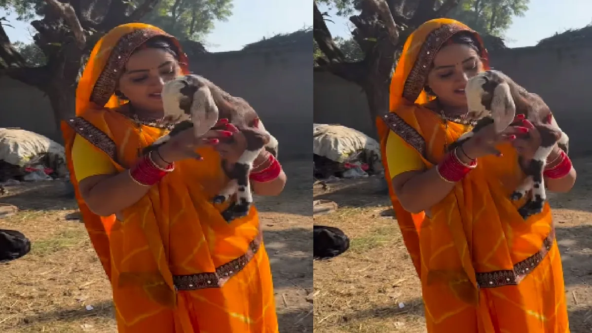 मासूम बकरी के बच्चे पर काजल राघवानी ने लुटाया प्यार, गोद में लेकर किया दुलार