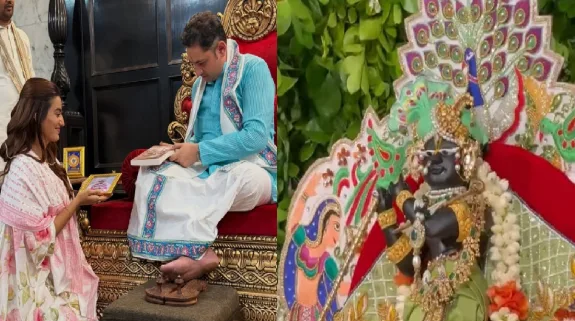 वृंदावन की कुंज गलियों में अक्षरा सिंह, कथावाचक पुण्डरीक गोस्वामी के साथ किए राधा रमण जी के दर्शन