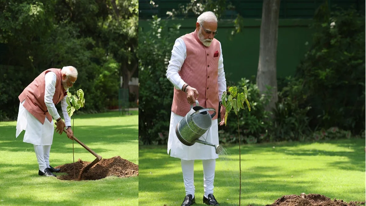 Narendra Modi Planted Vermilion Plant In The PM House Garden : नरेंद्र मोदी ने पीएम हाउस के गार्डन में लगाया सिंदूर का पौधा, कच्छ में वीरांगना महिलाओं ने किया था भेंट